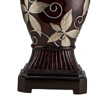 Benjara Polyresin Urn Shape Table Lamp With Floral Foliage Pattern, Brown