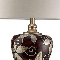 Benjara Polyresin Urn Shape Table Lamp With Floral Foliage Pattern, Brown