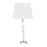 Benjara Metal Table Lamp With Crystal Cube Accent And Footed Base, Silver