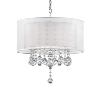 Dual Fabric Shade Ceiling Lamp With Hanging Crystal Accent, Clear