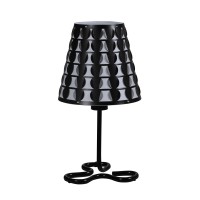 Benjara Plastic Shade Metal Table Lamp With Open Clover Base, Black