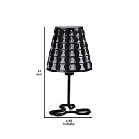 Benjara Plastic Shade Metal Table Lamp With Open Clover Base, Black