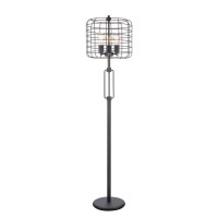 Benjara Cage Design Shade Metal Floor Lamp With Pull Chain Switch, Black