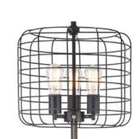 Benjara Cage Design Shade Metal Floor Lamp With Pull Chain Switch, Black