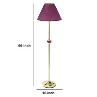 Benjara Stalk Design Metal Floor Lamp With Fabric Pleated Shade, Pink