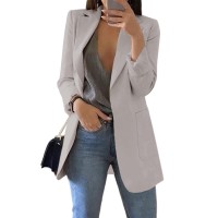 Cnkwei Womens Casual Blazers Open Front Long Sleeve Lapel Collar Work Office Jacket Grey