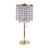 Benjara Metal Stalk Design Table Lamp With Hanging Crystals Shade, Gold