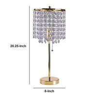 Benjara Metal Stalk Design Table Lamp With Hanging Crystals Shade, Gold