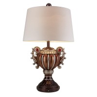 Benjara Trophy Shaped Polyresin Table Lamp With Scroll Handles, Bronze