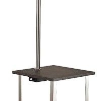 Benjara 2 Shelf Wooden Side Table With Attached Floor Lamp, Silver And Brown