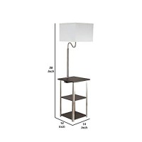 Benjara 2 Shelf Wooden Side Table With Attached Floor Lamp, Silver And Brown