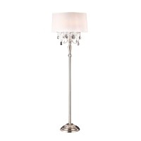 Benjara Stalk Design Metal Floor Lamp With Hanging Crystal Accent, Silver