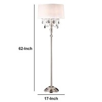 Benjara Stalk Design Metal Floor Lamp With Hanging Crystal Accent, Silver