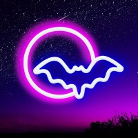 Neon Signs, Moon And Bat Led Neon Lights, Neon Light Sign For Wall Usb/Battery Powered Led Neon Sign For Wall Decor, Bedroom, Kids Gift, Living Room, Bar, Party, Christmas, Wedding, Halloween