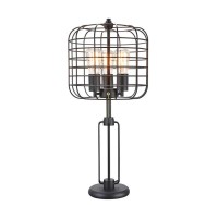 Benjara Cage Design Shade Metal Table Lamp With Pull Chain Switch, Black