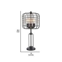 Benjara Cage Design Shade Metal Table Lamp With Pull Chain Switch, Black