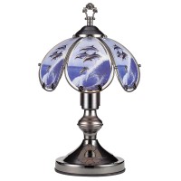 Umbrella Shade Glass Table Lamp With Dolphin Print, Silver