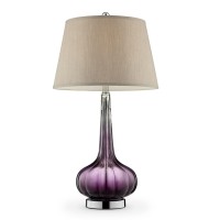 Benjara Onion Shaped Body Glass Table Lamp With Tapered Shade, Purple