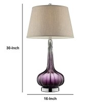 Benjara Onion Shaped Body Glass Table Lamp With Tapered Shade, Purple