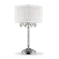 Benjara Twisted Crystal Body Table Lamp With Dual Fabric Shade, Clear