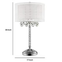 Benjara Twisted Crystal Body Table Lamp With Dual Fabric Shade, Clear