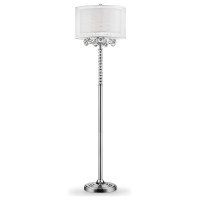 Benjara Twisted Crystal Accent Floor Lamp With Dual Fabric Shade, Clear