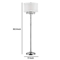 Benjara Twisted Crystal Accent Floor Lamp With Dual Fabric Shade, Clear