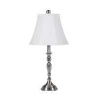 Turned Tubular Metal Body Table Lamp With Empire Shade, Silver