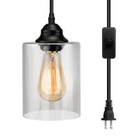 Aeoreal 1Light Plug In Pendant Glass Hanging Light Industrial Mini Pendant Lighting With Glass Shade Adjustable Farmhouse Han