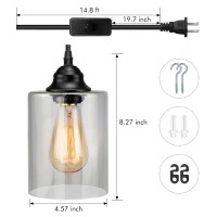 Aeoreal 1Light Plug In Pendant Glass Hanging Light Industrial Mini Pendant Lighting With Glass Shade Adjustable Farmhouse Han