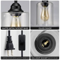 Aeoreal 1Light Plug In Pendant Glass Hanging Light Industrial Mini Pendant Lighting With Glass Shade Adjustable Farmhouse Han