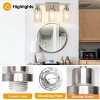 3Light Bathroom Vanity Light Fixtures Brushed Nickel Wall Sconce Lighting Modern Wall Light With Clear Glass Shade Porch Wall