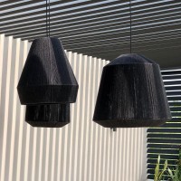 Nativa Living - Ikal Black Jute Pendant Light Fixture - Semi Flush Mount - Contemporary Art Deco For Kitchen, Living Room, Bedroom, Outdoors. (Black Cable)