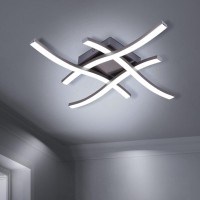 Huoku Modern Dimmable Led Ceiling Light Dimmable, 24W 4-Light Curved Design Flush Mount Ceiling Light Fixture For Living Room Hallway Bedroom 6000K