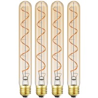 Leools Vintage Led Spiral Filament Bulb T10, 8.9Inch Long Tubular Dimmable Edison Light Bulbs,E26 Base,Amber Glass,Warm White,2200K, 400Lm(40W Equivalent), Pack Of 4