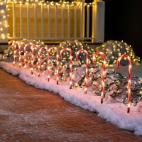 Joiedomi 17?Christmas Candy Cane Pathway Markers Lights With Stake, Set Of 12 Christmas Candy Cane Stakes Lights For Christmas Party Walkway Patio Garden Holiday Outdoor Decoration