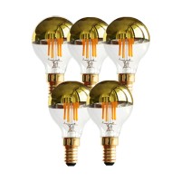 G14(G45) Half Chrome Light Dimmable 4W(40W Equivalent) E12 Led Candelabra Bulbs Warm White 2700K 400Lm Filament Vintage Bulb With Golden Mirror Decorative Edison Globe Bulb For Indoors(5 Pack)