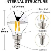 G14(G45) Half Chrome Light Dimmable 4W(40W Equivalent) E12 Led Candelabra Bulbs Warm White 2700K 400Lm Filament Vintage Bulb With Golden Mirror Decorative Edison Globe Bulb For Indoors(5 Pack)