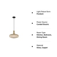 Mzsus 11.8'' Glass Pendant Light,Gold Copper Pendant Light Socket With Amber Glass Pendant Lamp Shade,Led Hanging Lamp (Amber)