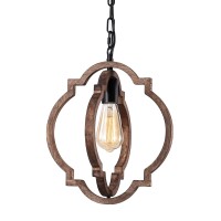 Mwz 1-Light Farmhouse Wood Chandelier Geometric Lantern Pendant Light With Hand-Painted Wood And Black Metal For Dining & Living Room, Foyer, Bedroom, Kitchen Island And Entryway