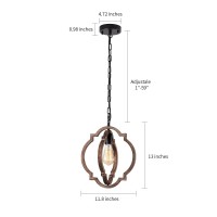 Mwz 1-Light Farmhouse Wood Chandelier Geometric Lantern Pendant Light With Hand-Painted Wood And Black Metal For Dining & Living Room, Foyer, Bedroom, Kitchen Island And Entryway