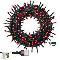 Twinkle Star 66Ft 200 Led Christmas Tree String Lights Ul Safe Certified Outdoor Fairy Lights Plug In, Expandable Green Wire Clear Bulbs Mini Lights 8 Modes, Xmas Wedding Party Decoration, Red