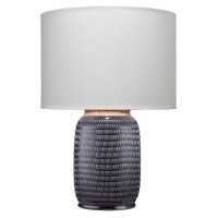 Benjara Table Lamp With Ribbed Ceramic Body And Fabric Shade Gray