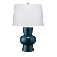 Benjara Table Lamp With Glazed Hourglass Bellied Shaped Body, Blue