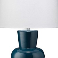 Benjara Table Lamp With Glazed Hourglass Bellied Shaped Body, Blue