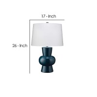 Benjara Table Lamp With Glazed Hourglass Bellied Shaped Body, Blue