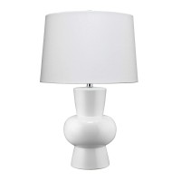 Benjara Table Lamp With Glazed Hourglass Bellied Shaped Body, White