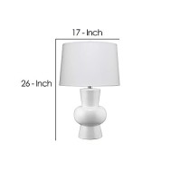 Benjara Table Lamp With Glazed Hourglass Bellied Shaped Body, White