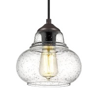 Elyona Vintage Pendant Lighting, Seeded Bubble Glass Hanging Light, Industrial Pendant Light Fixtures For Kitchen Island, Farmhouse, Bar, Bathroom, Dining Room, 8 Inch Diam, Oil Rubbed Bronze Finish