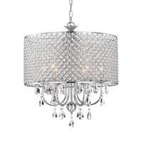 Edvivi Marya Drum Crystal Chandelier, 6 Lights Glam Lighting Fixture With Chrome Finish, Adjustable Ceiling Light With Round Crystal Drum Shade, Dining Room Light For Living Room, Dining, Bedroom